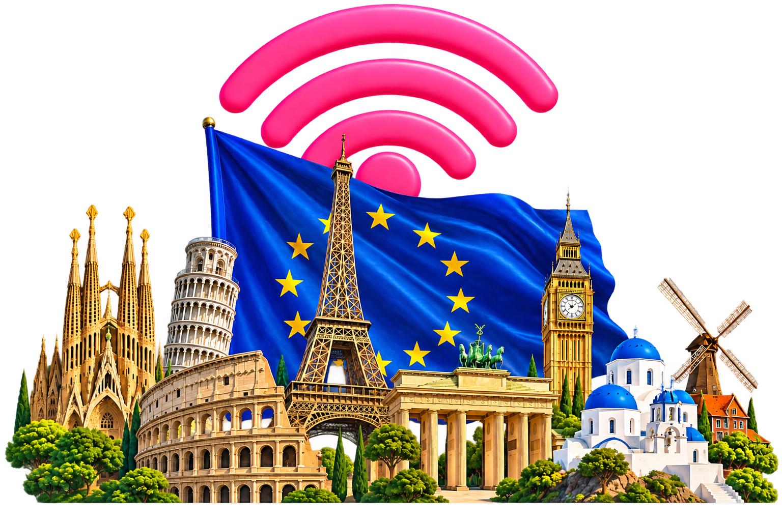 Europe landmarks with eSIM connectivity