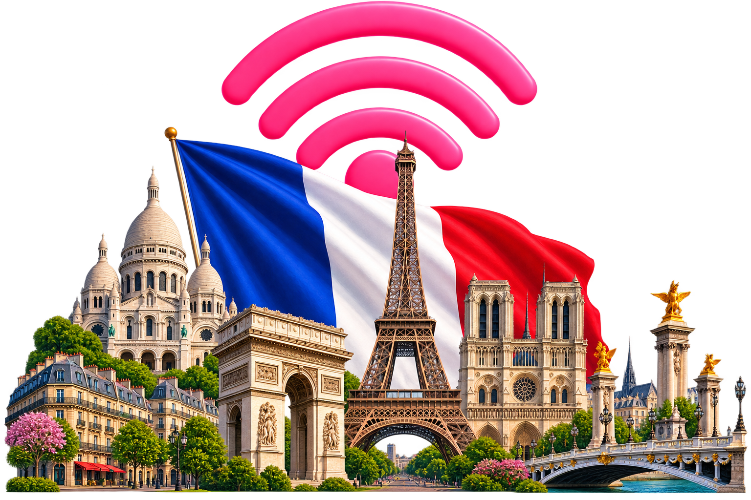 France landmarks with eSIM connectivity